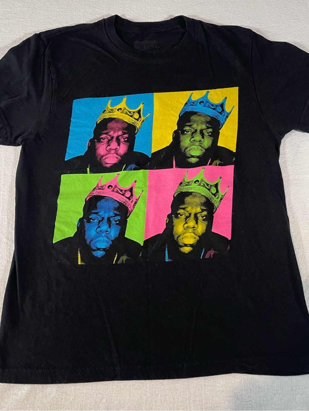 The Notorious B.I.G Black Graphic Tee with Multicolor Pop Art Design